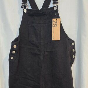 NWT Zousen Denim Overall Dress Black Size Large